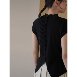 背中設計感ありニットベスト　ウール混紡ニットベスト　ブラック　M-L#685 4枚目の画像