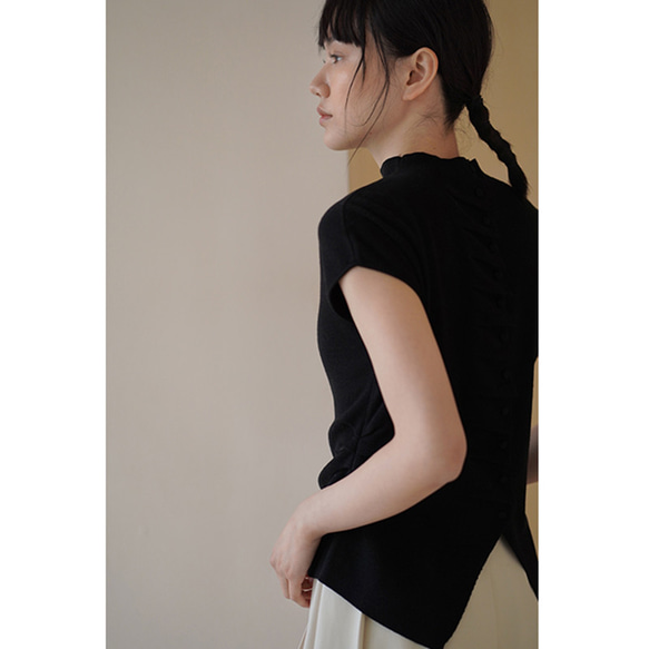 背中設計感ありニットベスト　ウール混紡ニットベスト　ブラック　M-L#685 10枚目の画像