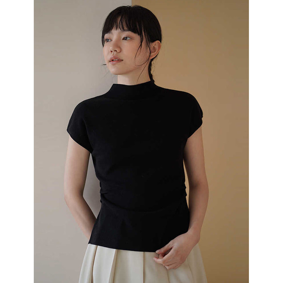 背中設計感ありニットベスト　ウール混紡ニットベスト　ブラック　M-L#685 3枚目の画像