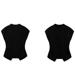 背中設計感ありニットベスト　ウール混紡ニットベスト　ブラック　M-L#685 15枚目の画像