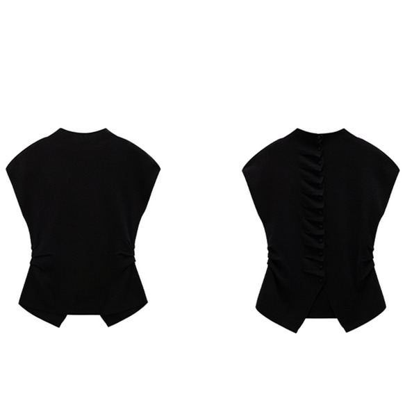 背中設計感ありニットベスト　ウール混紡ニットベスト　ブラック　M-L#685 15枚目の画像