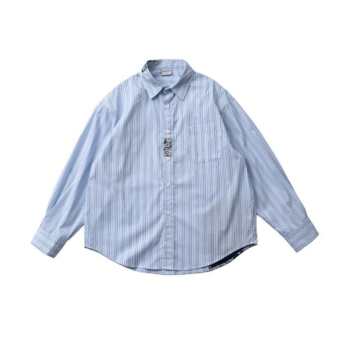 春 夏 秋冬新作 メンズ ブルーストライプの長袖シャツ 男 おしゃれ コットン 通勤 ビジネス トップス