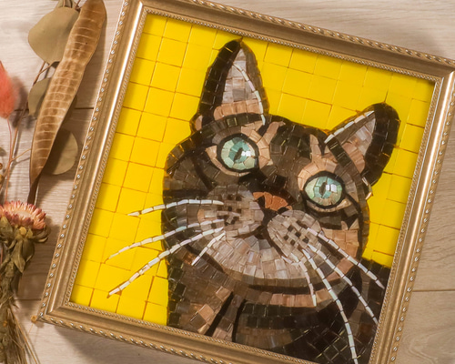 アンティーク　レディメイド絵画作品　カラフル　アート　油絵　オブジェ　古道具 オーダーメイド】オリジナル写真で作るモザイクタイルアート240×240