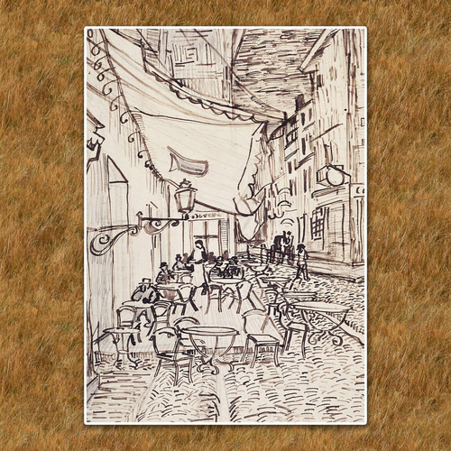 ゴッホ『夜のカフェテラス.デッサン画』複製画 【額入り】 絵画 〜ART