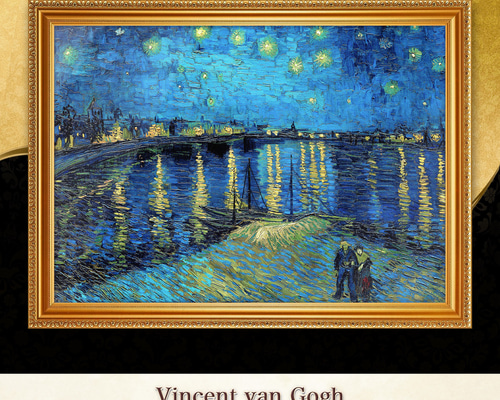 特別価格★アウトレット★ 手書き油絵 ゴッホ ローヌ川の星月夜 額付 絵画 アウトレット 手書き油絵 ゴッホ ローヌ川の星月夜 絵画 額付き