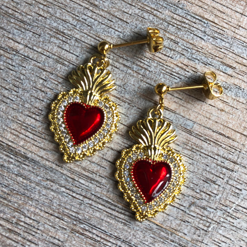 キュービックジルコニア コラソン ハート モチーフ チャーム ピアス