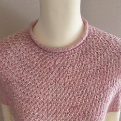 手編み ツートンセーター  ピンク&クリーム 4枚目の画像