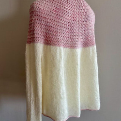 手編み ツートンセーター  ピンク&クリーム 9枚目の画像