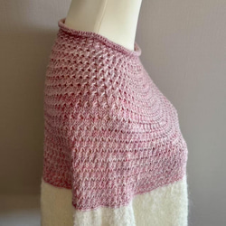 手編み ツートンセーター  ピンク&クリーム 6枚目の画像