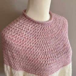 手編み ツートンセーター  ピンク&クリーム 2枚目の画像