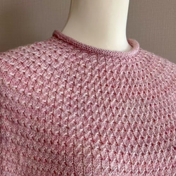 手編み ツートンセーター  ピンク&クリーム 3枚目の画像