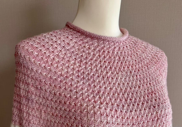 手編み ツートンセーター  ピンク&クリーム 3枚目の画像
