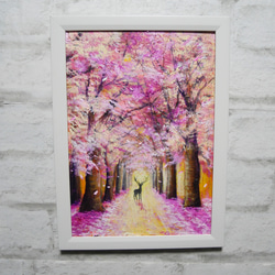 油絵 油彩 油彩画 絵 絵画【春景色の中で桜に立つ鹿】 絵画 HR