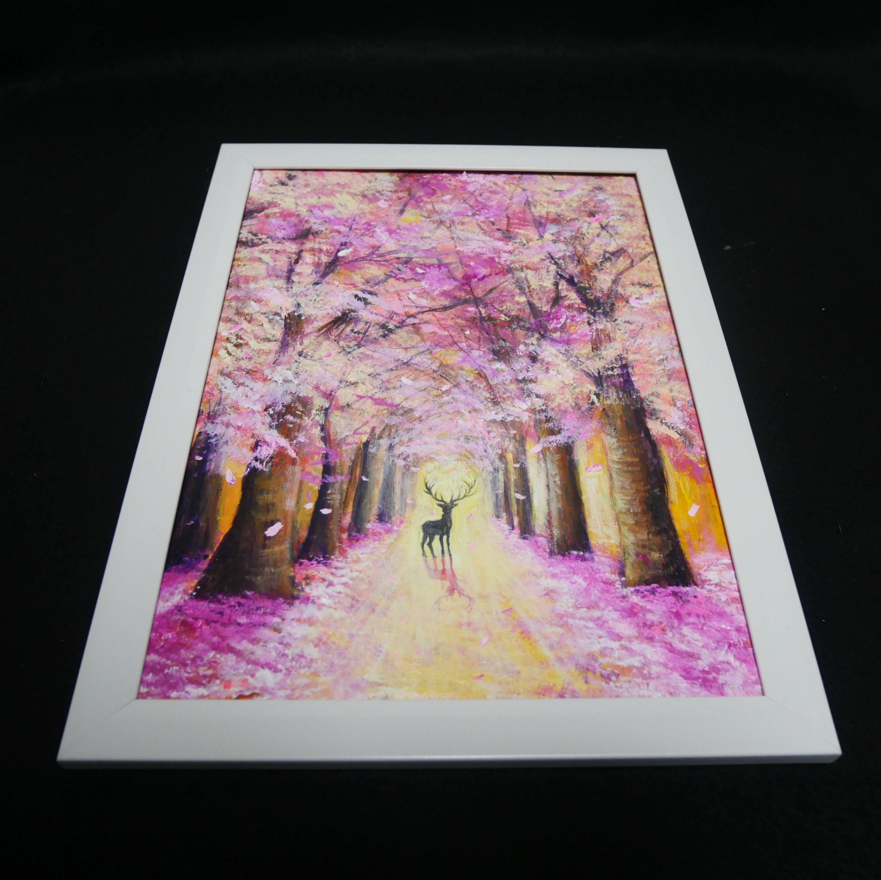 油絵 油彩 油彩画 絵 絵画【春景色の中で桜に立つ鹿】 油絵 油彩 油彩画 絵 絵画【春景色の中で桜に立つ鹿】 アクリル