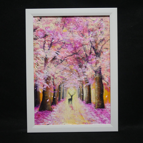 油絵 油彩 油彩画 絵 絵画【春景色の中で桜に立つ鹿】 油絵 油彩 油彩画 絵 絵画【春景色の中で桜に立つ鹿】 絵画 HR