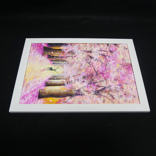 油絵 油彩 油彩画 絵 絵画【春景色の中で桜に立つ鹿】 絵画 HR
