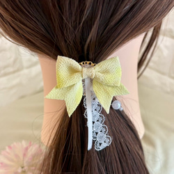 桜ふぶき星型イエローヘアゴム ポニーフック変更可能。 夜桜舞 | ちりめんリボンポニーフック 和柄リボンヘアカフ ヘアゴムに