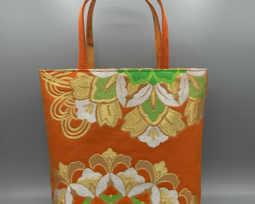 着物 帯 帯締め ハンドメイド トートバッグ リメイク オレンジ トート