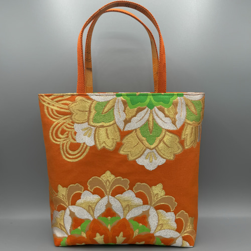 着物 帯 帯締め ハンドメイド トートバッグ リメイク オレンジ トート