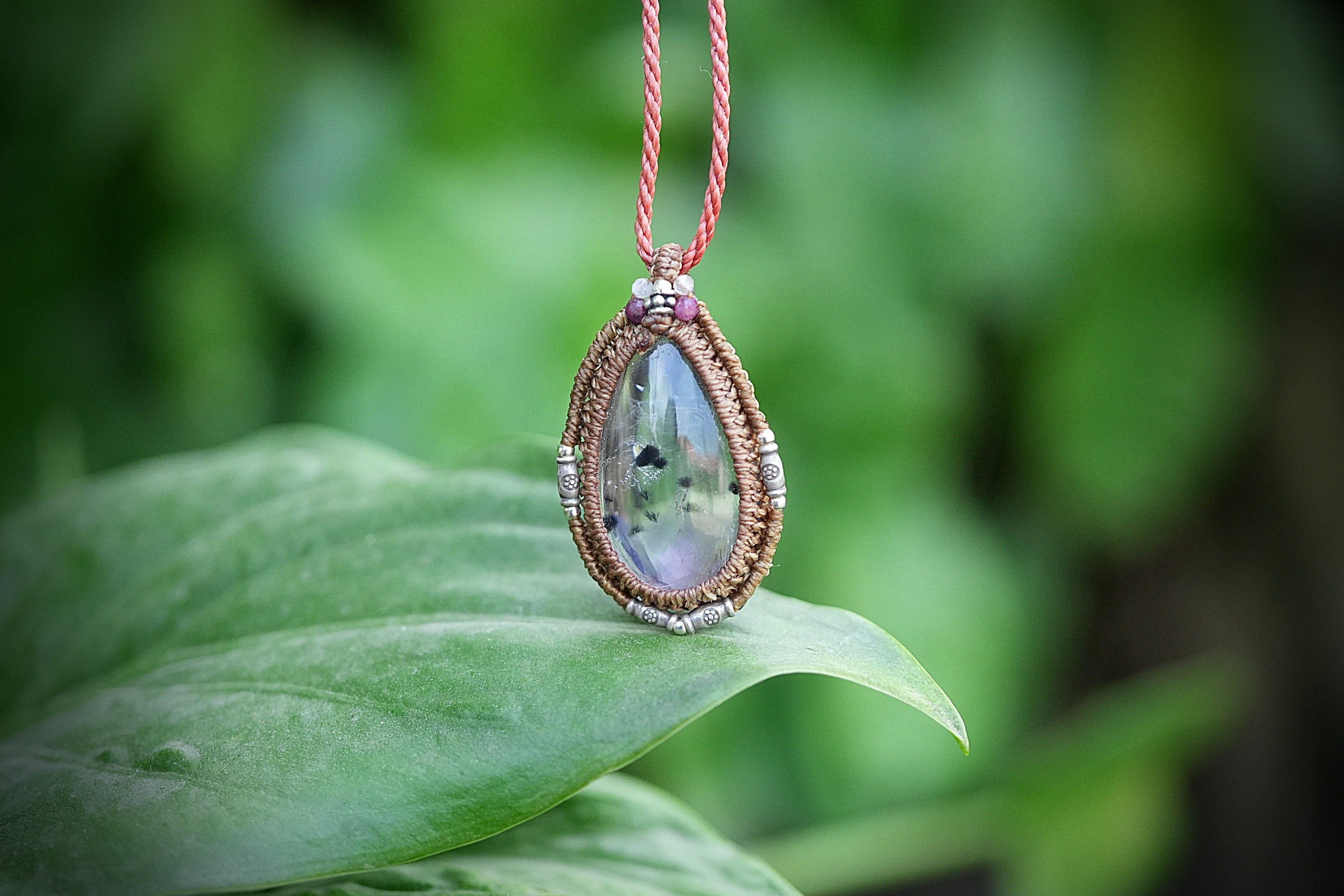 レア 小さな微生物★ロマネサイトインamethyst マクラメネックレス 1937