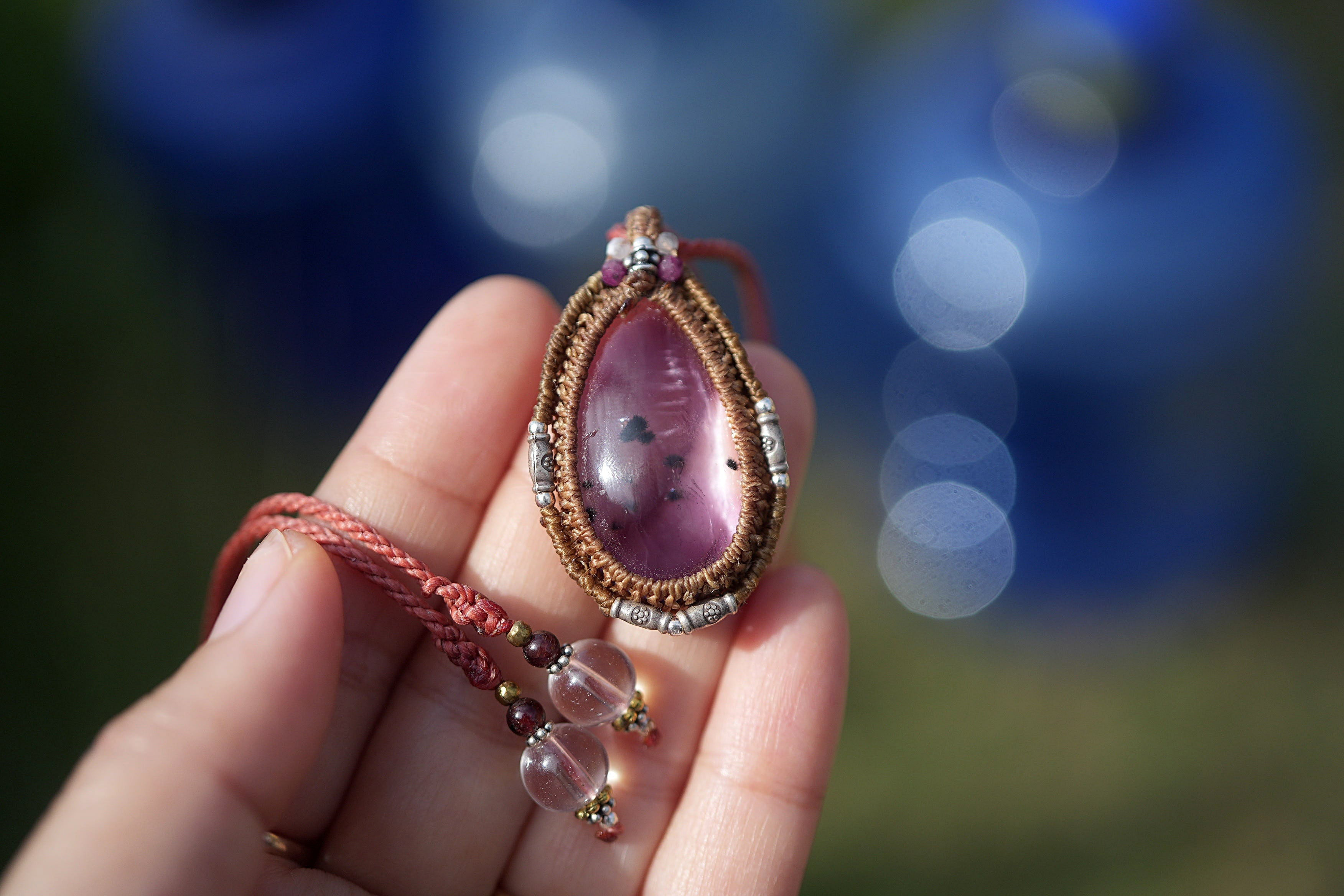 レア 小さな微生物★ロマネサイトインamethyst マクラメネックレス 1937