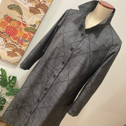 着物リメイク 大島紬着物からシャツカラーコート❣️ 証紙付き 着物 の