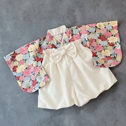 送料無料【80 】ベビー袴 チューリップ✖︎くすみピンクの袴 ベビー服