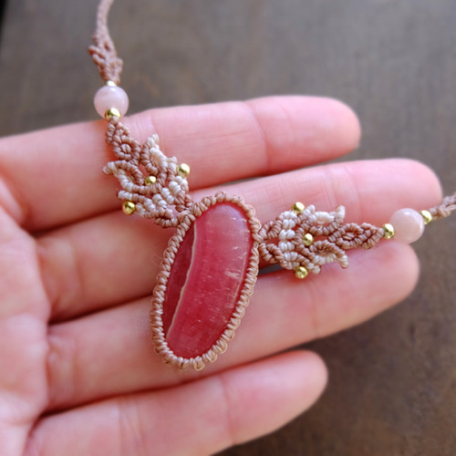 #1317 ♡インカローズ&ストロベリークォーツ天然石♡マクラメネックレス 1317 ♡インカローズ&ストロベリークォーツ天然石♡マクラメネックレス