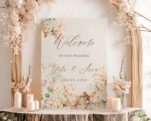 ウェルカムボード 紫陽花 あじさい 水彩 春夏婚 WE-026 ウェルカム