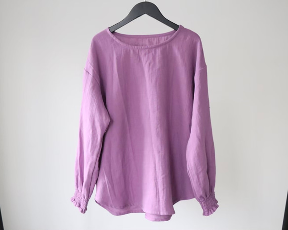 【22色から】ふわふわ厚みが2倍！厚手ダブルガーゼブラウス／シャーリング袖のシンプルなブラウス／ふっくらダブルガーゼ 10枚目の画像