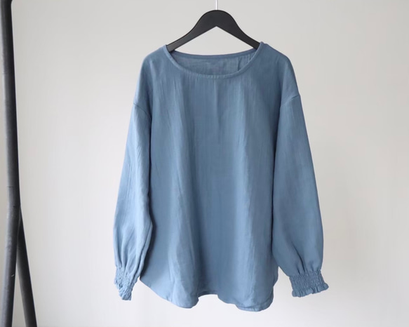 【22色から】ふわふわ厚みが2倍！厚手ダブルガーゼブラウス／シャーリング袖のシンプルなブラウス／ふっくらダブルガーゼ 7枚目の画像