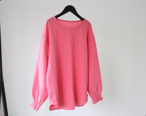 【22色から】ふわふわ厚みが2倍！厚手ダブルガーゼブラウス／シャーリング袖のシンプルなブラウス／ふっくらダブルガーゼ 8枚目の画像