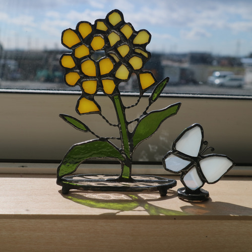 サンキャッチャー♡ハンドメイド「ガラスの花びら♡」 GOLD STONE 蓮の花 置物 size大 クリスタルガラス サンキャッチャー