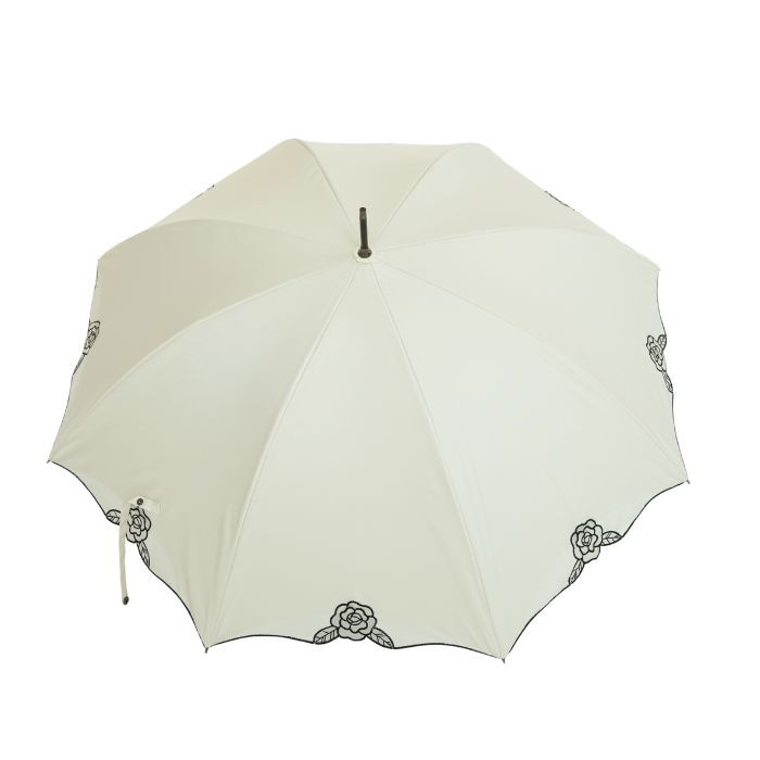クラシコ 完全遮光 100% 晴雨兼用 ローズ刺繍 ショート 50㎝ オフホワイト ベージュ 二重張り 薔薇