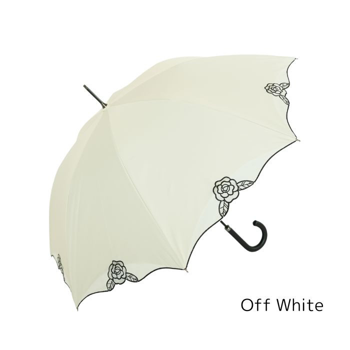 クラシコ 完全遮光 100% 晴雨兼用 ローズ刺繍 ショート 50㎝ オフホワイト ベージュ 二重張り 薔薇