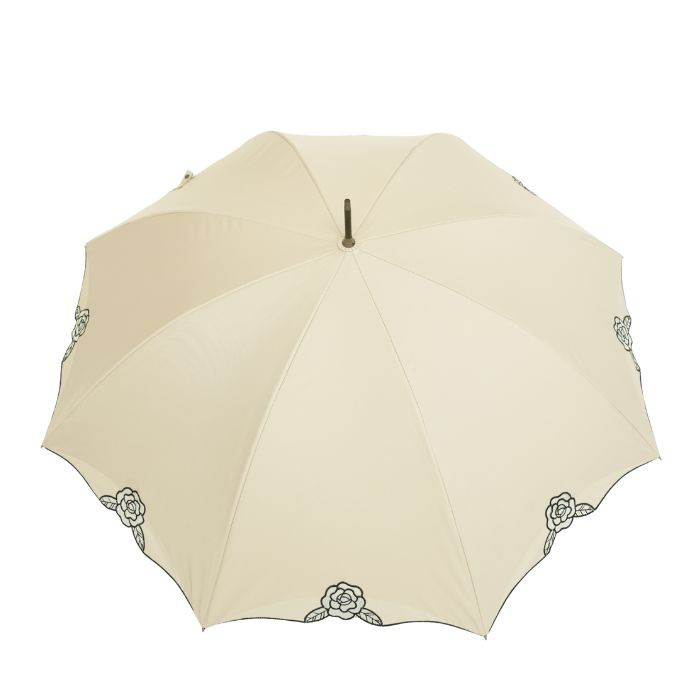 クラシコ 完全遮光 100% 晴雨兼用 ローズ刺繍 ショート 50㎝ オフホワイト ベージュ 二重張り 薔薇