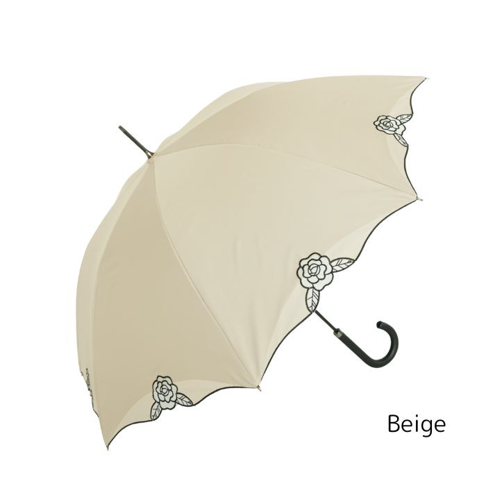 クラシコ 完全遮光 100% 晴雨兼用 ローズ刺繍 ショート 50㎝ オフホワイト ベージュ 二重張り 薔薇