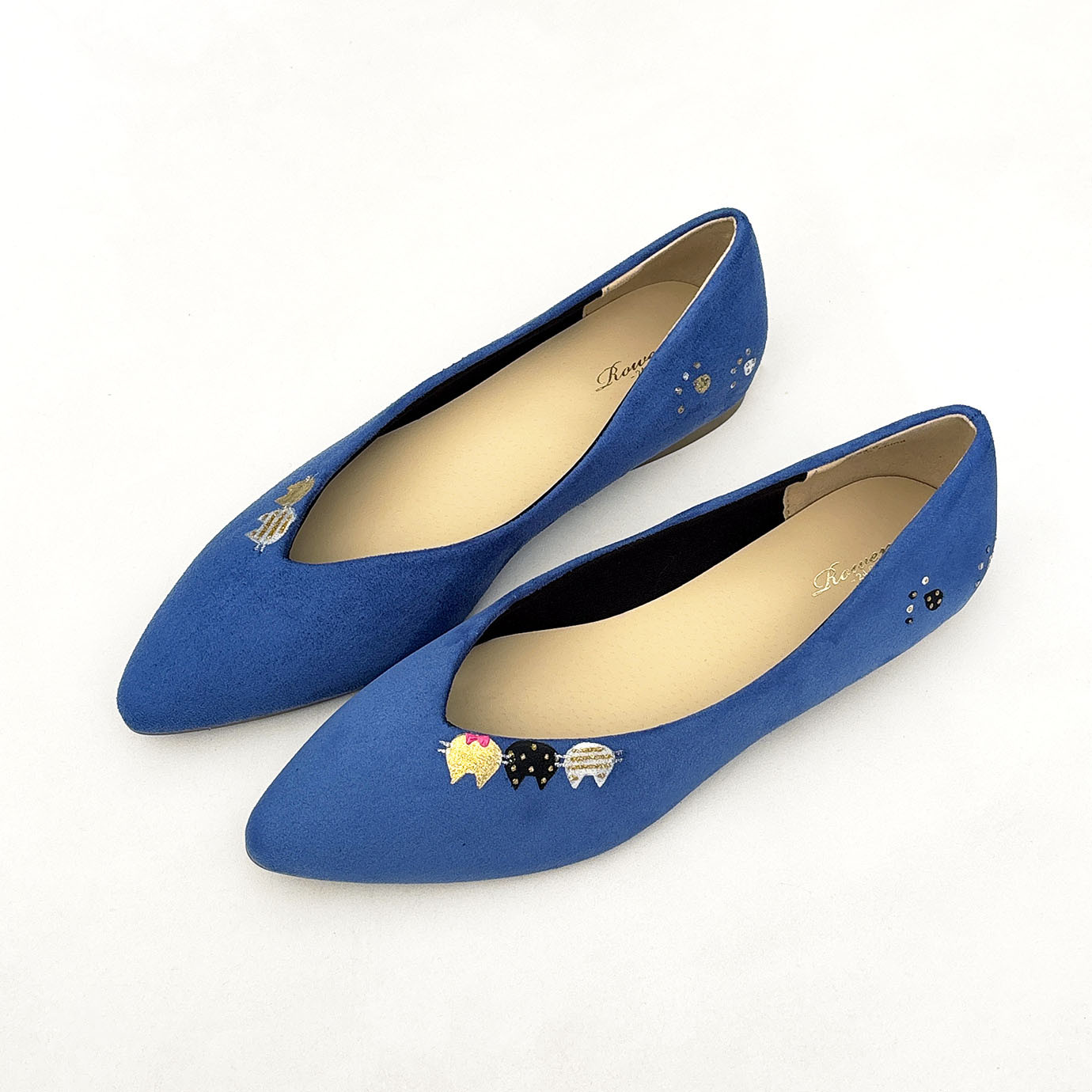 パンプス「にゃんプス」ねこ ブルー ポインテッドトゥ＊大人のローヒールパンプス＊結婚式や普段使い！