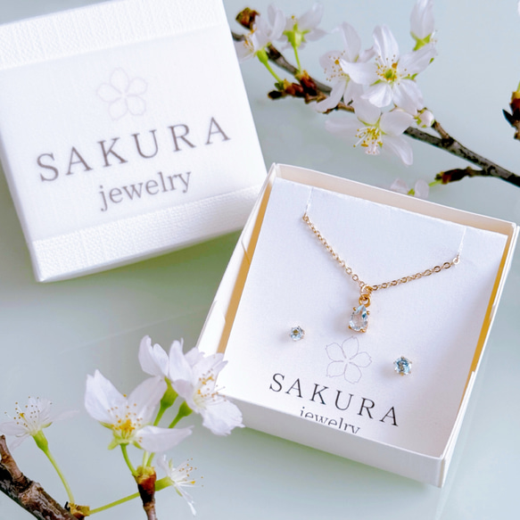春の福袋《3月誕生石》アクアマリン しずく ネックレス ピアス セット イヤリング 金属アレルギー 誕生日 母の日ギフト 1枚目の画像