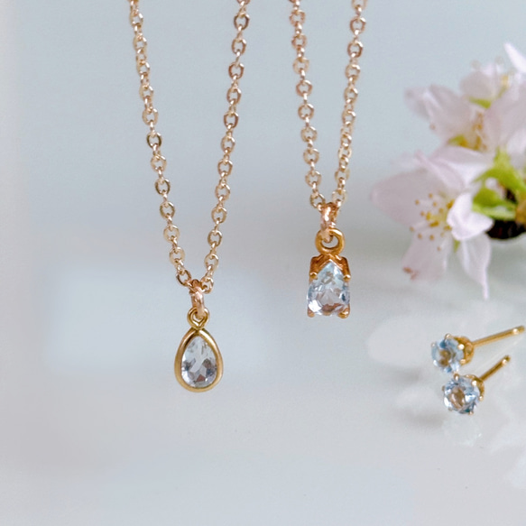 春の福袋《3月誕生石》アクアマリン しずく ネックレス ピアス セット イヤリング 金属アレルギー 誕生日 母の日ギフト 3枚目の画像