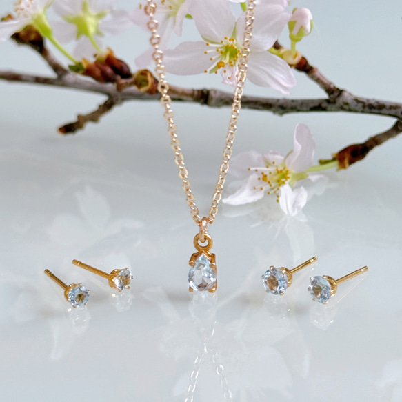 春の福袋《3月誕生石》アクアマリン しずく ネックレス ピアス セット イヤリング 金属アレルギー 誕生日 母の日ギフト 12枚目の画像