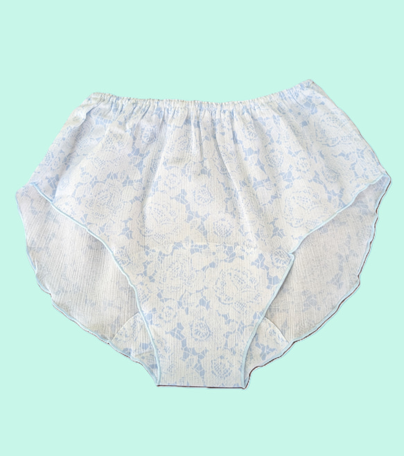 えっ！履いてたっけ？締め付けなし　　高島ちぢみ　こころよしショーツ（ブルー　レース） 1枚目の画像