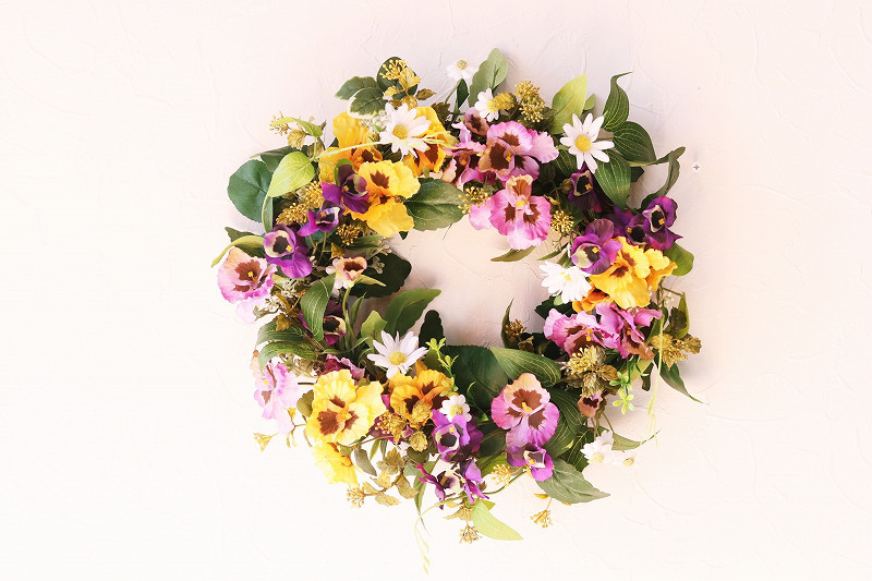 春気分♪パンジーとグリーンのNaturalリース②「Creema限定」1点物