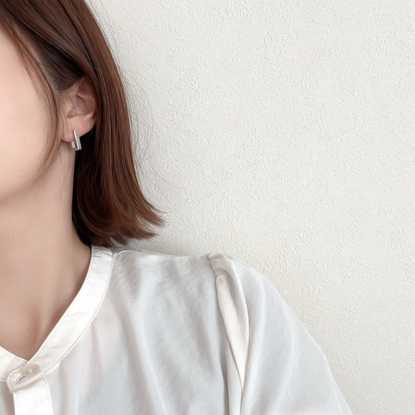 秋冬映え◆スクエアフープピアス/サージカルステンレス　ワンタッチピアス　スナップピアス　金属アレルギー対応　つけっぱ 9枚目の画像