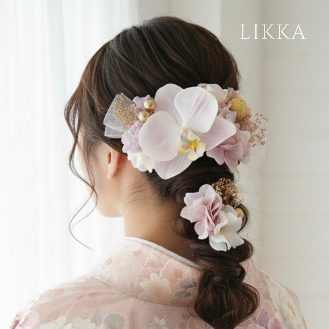 【卒業式袴に映える胡蝶蘭の髪飾り｜ピンク】成人式　卒業式　結婚式　白無垢　色打掛　和装　振袖　袴　ヘア飾り　リボン　桜色