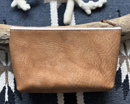 マルチポーチ アラスカレザー【ブラウン×ピンク】 ポーチ will