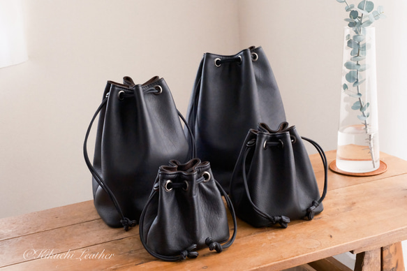 WATERPROOF LEATHER》巾着カメラポーチ Lサイズ ブラック カメラケース