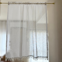 リネンカフェカーテン 裾ボビンレース付き カーテン リノテキスタイル