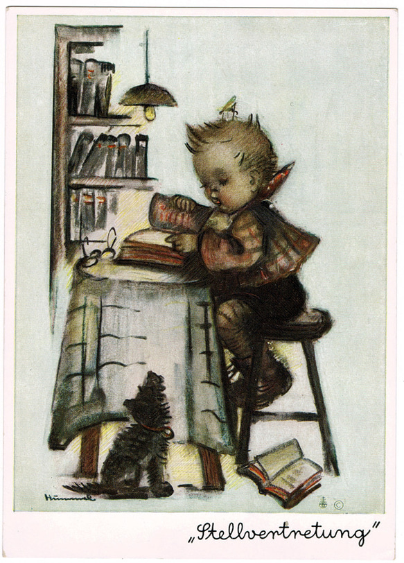 アンティークポストカード 【本を読む男の子】ベルタ・フンメル DA-ACH037 1枚目の画像