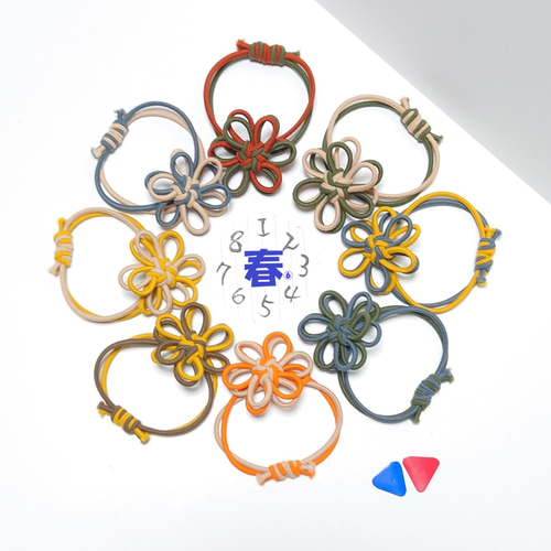 中太ゴム2色のヘアゴム 春6 ブレスレットにも 花結び 飾り結び